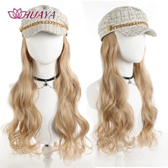 Blonde Long Wavey Hat wigs Cap Connect Synthetic Wigs Hair for Women Cosplay Daily Party Use High Resistant Fiber Hair