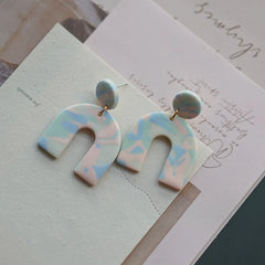 Flower Pattern Multi Mixed Dark Colors Arch Pendant Dangle Marble Gentle Dots Polymer Clay Earrings Sets Party Casual Wear