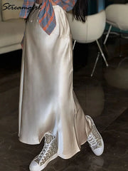 Long Black Satin Skirts