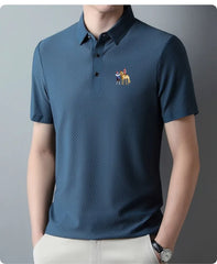 New style ice silk jacquard polo shirt short sleeve summer men's t-shirt casual business fashion stand collar t-shirt men