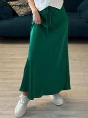 Long Black Satin Skirts