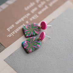 Flower Pattern Multi Mixed Dark Colors Arch Pendant Dangle Marble Gentle Dots Polymer Clay Earrings Sets Party Casual Wear