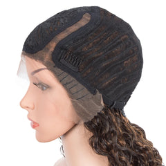 Sleek Curly Human Hair Wig For Women Brown Highlights Lace Wig Remy Brazilian Hair Wigs 13X1 Water Wave Woman T Part Lace Wigs