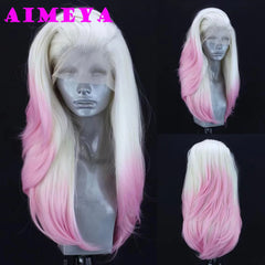 AIMEYA Silver Grey Lace Wig Heat Resistant Synthetic Lace Front Wig Long Natural Wave Mix Blonde Lace Wigs Daily Use Cosplay