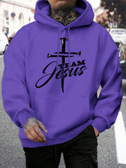 Team Jesus Letter Design Printing Men's Sweatshirt Fashion Warm Hooded Casual Pocket Hoodies Autumn Big Size Streetwear