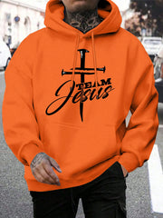 Team Jesus Letter Design Printing Men's Sweatshirt Fashion Warm Hooded Casual Pocket Hoodies Autumn Big Size Streetwear