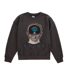 Winter Series SAINT Round Neck Oversized Men Sweater ARIES Print Beige Vintage Pullover Streetwear