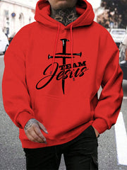 Team Jesus Letter Design Printing Men's Sweatshirt Fashion Warm Hooded Casual Pocket Hoodies Autumn Big Size Streetwear