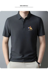 New style ice silk jacquard polo shirt short sleeve summer men's t-shirt casual business fashion stand collar t-shirt men