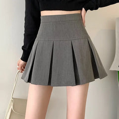 Slim Solid Color Pleated Short Skirt