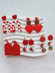 AENSOA Handmade Red Heart Floral Pattern Polymer Clay Earrings for Women Girls Romantic Earrings Valentine's Day Jewelry Gifts