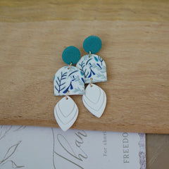 Trendy Fashion Leaf Pattern Multi Layer Dangle Navy Aqua Vitage Bohemian Polymer Clay Earrings Women's Accessories Party Holiday
