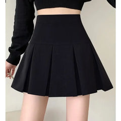 Slim Solid Color Pleated Short Skirt