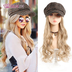 Blonde Long Wavey Hat wigs Cap Connect Synthetic Wigs Hair for Women Cosplay Daily Party Use High Resistant Fiber Hair