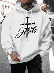 Team Jesus Letter Design Printing Men's Sweatshirt Fashion Warm Hooded Casual Pocket Hoodies Autumn Big Size Streetwear
