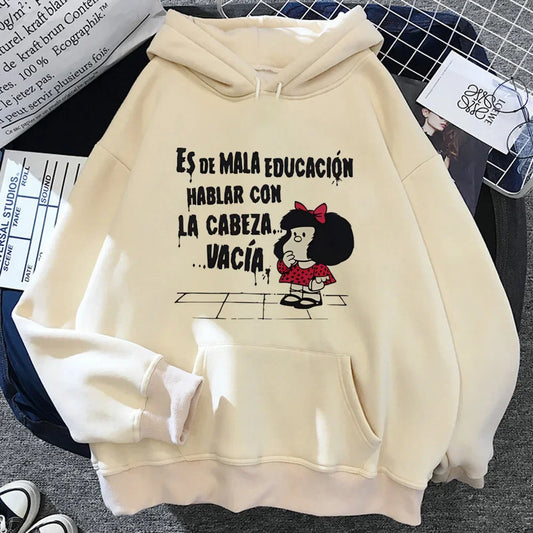 Mafalda Hoodie Graphic Patterned Funny Youthful Teen Tracksuits Athleisure Harajuku Autumn and Winter Women Men Hoodie Pullover