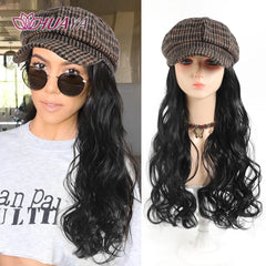 Blonde Long Wavey Hat wigs Cap Connect Synthetic Wigs Hair for Women Cosplay Daily Party Use High Resistant Fiber Hair