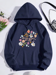 Flowers And Butterflies Hoodie Women Plants Prints Sweatshirt Fleece Warm Pocket Loose Pullover Street Comfortable Woman Clothes