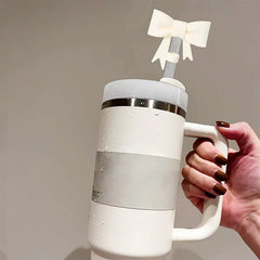 Exquisite Bow Straw Cap Covers Toppers Silicone Accessories For Stanley Cups 30&40 Oz Tumbler And With 1pc Protective Boot