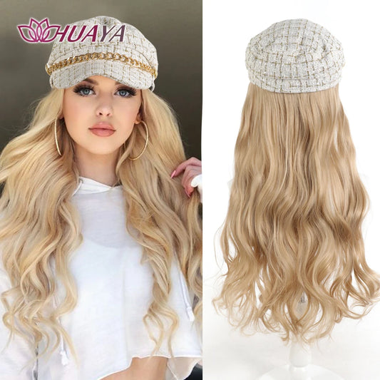 Blonde Long Wavey Hat wigs Cap Connect Synthetic Wigs Hair for Women Cosplay Daily Party Use High Resistant Fiber Hair