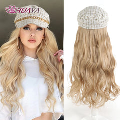 Blonde Long Wavey Hat wigs Cap Connect Synthetic Wigs Hair for Women Cosplay Daily Party Use High Resistant Fiber Hair