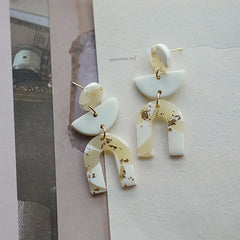 Flower Pattern Multi Mixed Dark Colors Arch Pendant Dangle Marble Gentle Dots Polymer Clay Earrings Sets Party Casual Wear