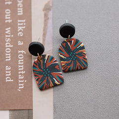 Flower Pattern Multi Mixed Dark Colors Arch Pendant Dangle Marble Gentle Dots Polymer Clay Earrings Sets Party Casual Wear