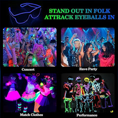 1Pcs Light Up LED Glasses with Dark Lens Neon EL Wire Glow Glasses Glow in The Dark Glow Favors Supplies for Kids Adults
