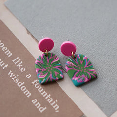 Flower Pattern Multi Mixed Dark Colors Arch Pendant Dangle Marble Gentle Dots Polymer Clay Earrings Sets Party Casual Wear