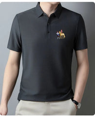 New style ice silk jacquard polo shirt short sleeve summer men's t-shirt casual business fashion stand collar t-shirt men