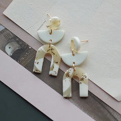 Flower Pattern Multi Mixed Dark Colors Arch Pendant Dangle Marble Gentle Dots Polymer Clay Earrings Sets Party Casual Wear