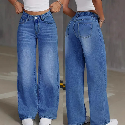 Denim Pant Women Mom Jeans Wide Leg Long Pants High Waist Straight Trousers Y2k Streetwear Elegant Splice Club Punk Casual