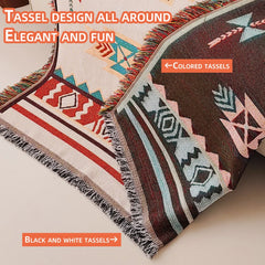 Aztec Blanket, Oversized Boho Throw Blanket with Fringe, Southwestern Geometric Tapestry Vintage Woven Throw Blankets, Double-Si