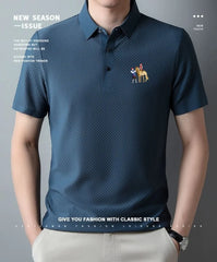 New style ice silk jacquard polo shirt short sleeve summer men's t-shirt casual business fashion stand collar t-shirt men