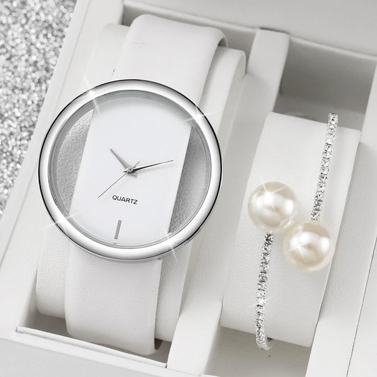 Women's Watch & Pearl  Bracelet Set