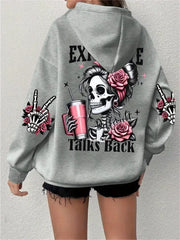 Expensive Talks Back Letter Print Hoodies Women Loose Comfortable Casual Pullover Skull Design Sweatshirt Harajuku Tops Clothing
