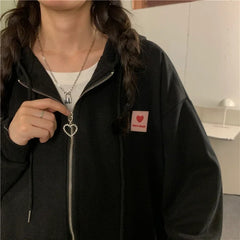 Chic Embroidered Hooded Korean Sweatshirt Women's Cardigan Autumn Thin Coat with Zipper Apricot Streetwear Hoodies (Size M-XL)