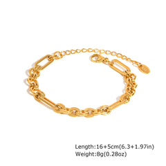 Gold Plated Paperclip Chunky Chain Bracelet Rhombus Geometric Minimalist Bracelets for Women Stainless Steel Irregular Jewelry