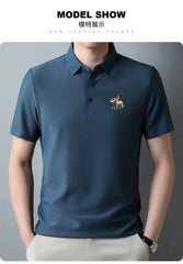 New style ice silk jacquard polo shirt short sleeve summer men's t-shirt casual business fashion stand collar t-shirt men