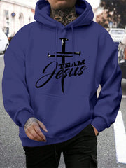 Team Jesus Letter Design Printing Men's Sweatshirt Fashion Warm Hooded Casual Pocket Hoodies Autumn Big Size Streetwear