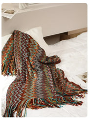 Knitted Blankets Bohemian Plaid Throw Blanket Sofa Cover With Tassels Travel Leisure Bed Cover Blanket boho Bedspread
