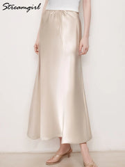 Long Black Satin Skirts