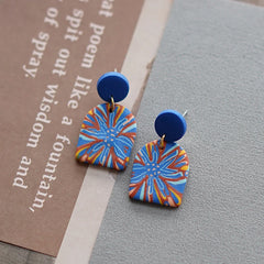 Flower Pattern Multi Mixed Dark Colors Arch Pendant Dangle Marble Gentle Dots Polymer Clay Earrings Sets Party Casual Wear