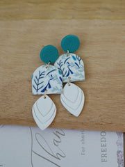 Trendy Fashion Leaf Pattern Multi Layer Dangle Navy Aqua Vitage Bohemian Polymer Clay Earrings Women's Accessories Party Holiday