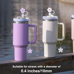 2pcs Silicone Cup Accessories For 30/40 Oz Stanley Cups, Reusable Dustproof Silicone Straw Plugs With Floral Design