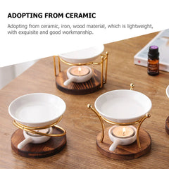 2Pcs Ceramic Iron Wood Material Essential Oil Burner Vintage Tealight Holder Wax Melts Aroma Diffuser Incense Burner Home