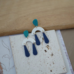 Trendy Fashion Leaf Pattern Multi Layer Dangle Navy Aqua Vitage Bohemian Polymer Clay Earrings Women's Accessories Party Holiday