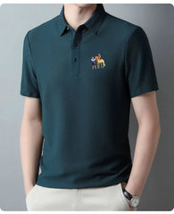 New style ice silk jacquard polo shirt short sleeve summer men's t-shirt casual business fashion stand collar t-shirt men