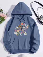 Flowers And Butterflies Hoodie Women Plants Prints Sweatshirt Fleece Warm Pocket Loose Pullover Street Comfortable Woman Clothes
