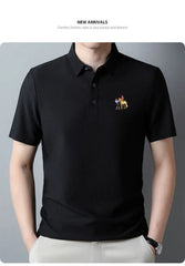 New style ice silk jacquard polo shirt short sleeve summer men's t-shirt casual business fashion stand collar t-shirt men